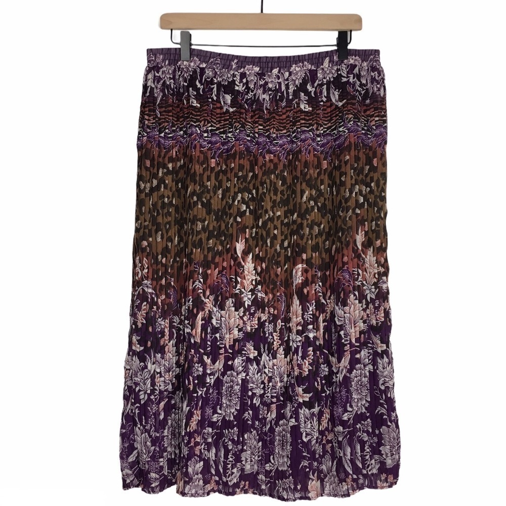 BONWORTH Skirt Midi Accordion Animal Print Floral Garden Party Hippie Boho XL